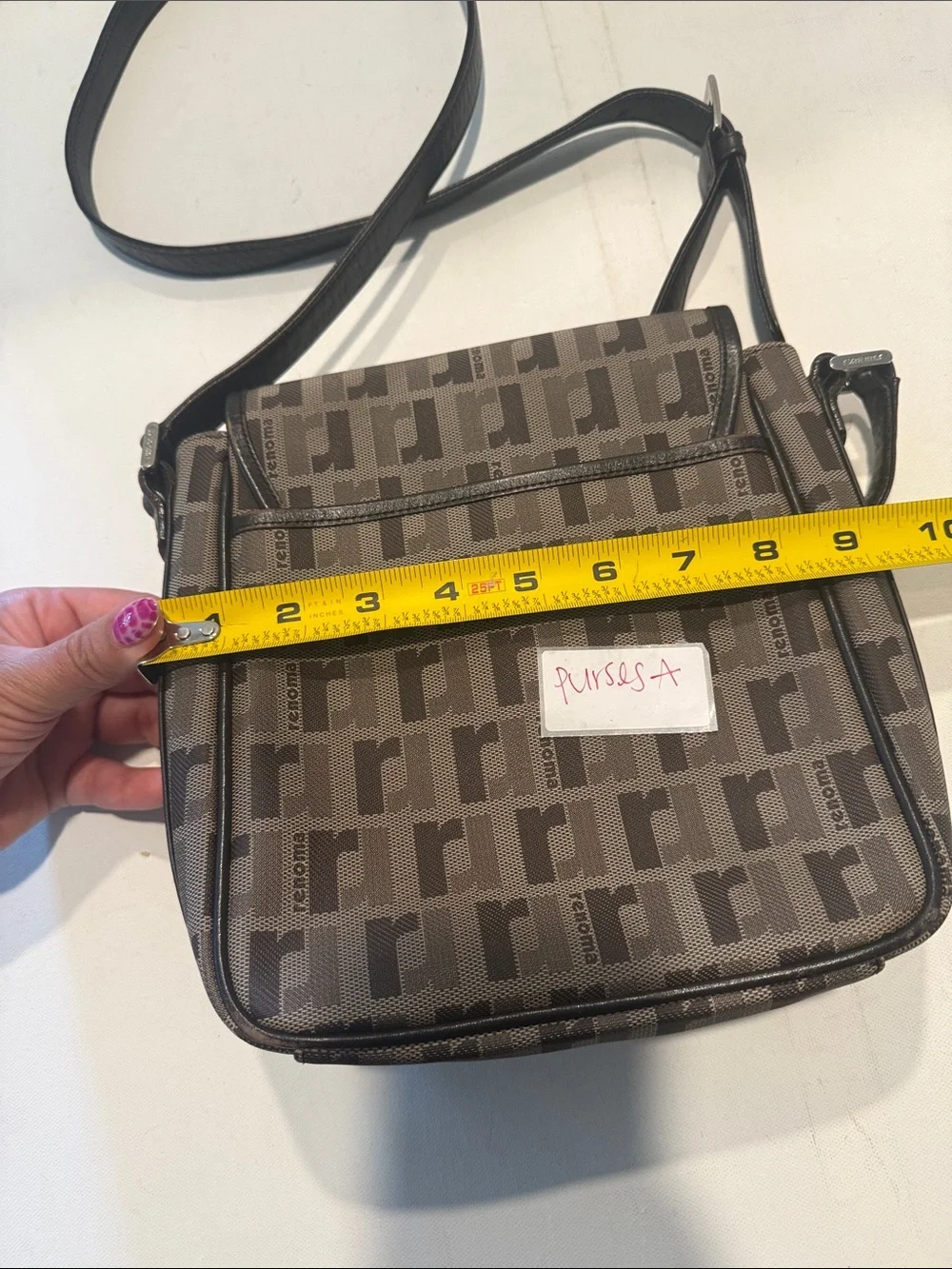 Monogram Pattern Brown & Gray Messenger Bag with Adjustable Strap